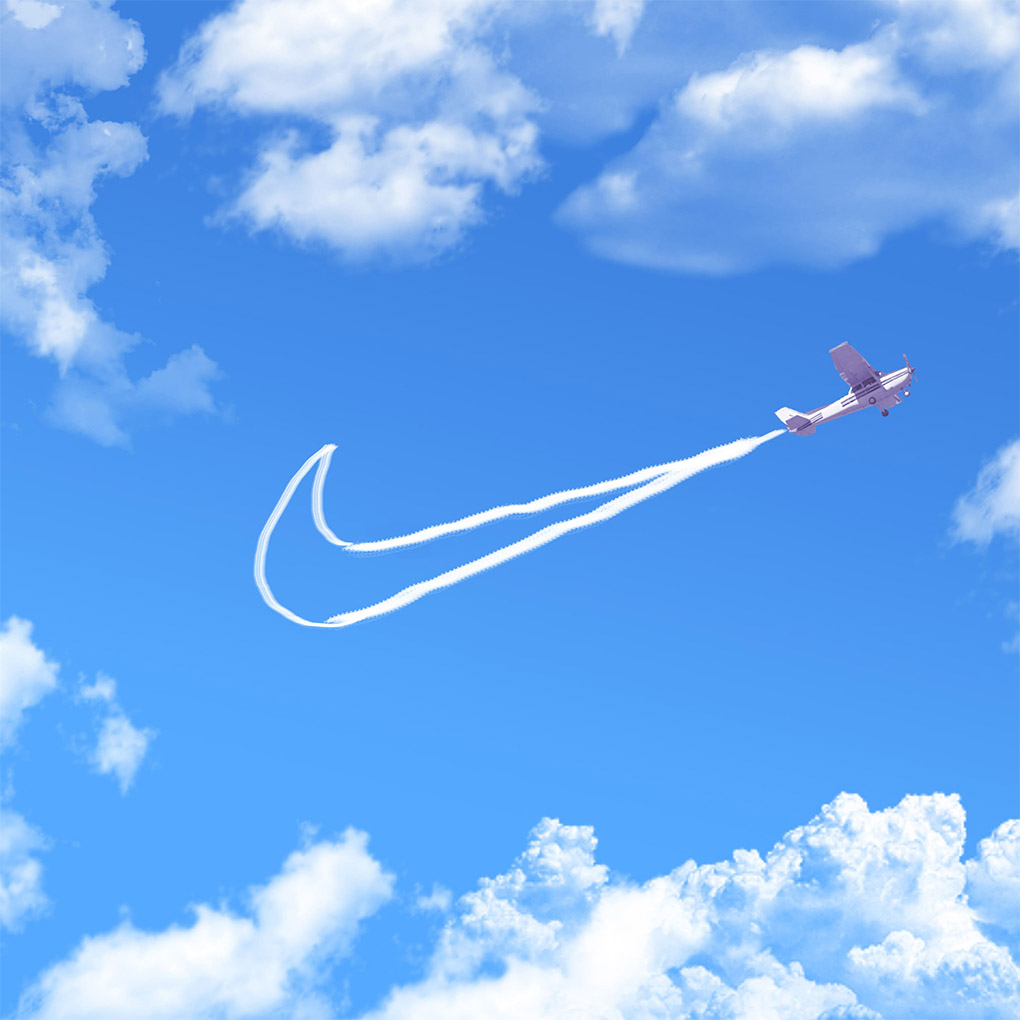 Dessin design Nike ciel bleu sky avion concept